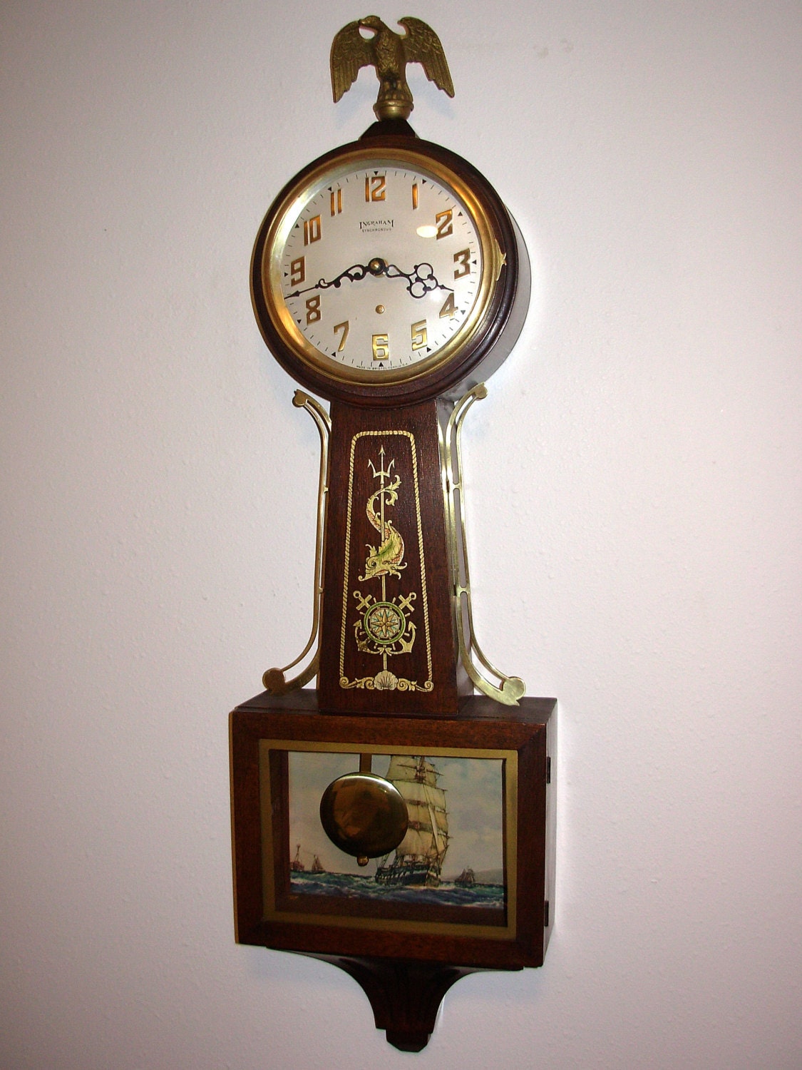 Vintage Ingraham Nautical Banjo Pendulum Clock