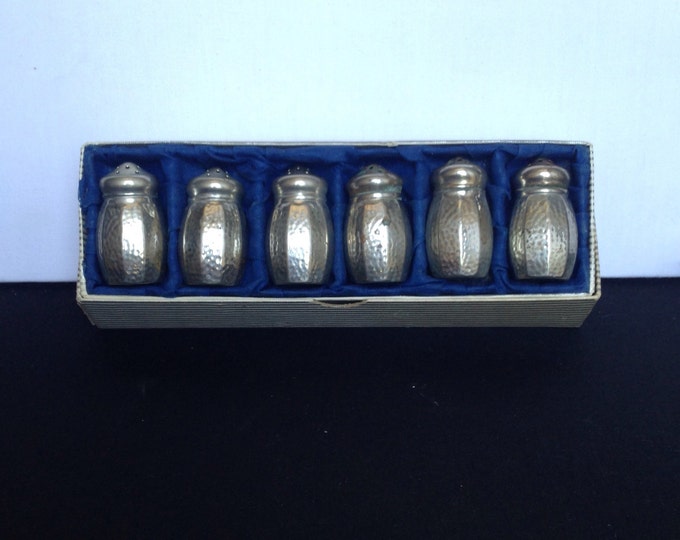 Storewide 25% Off SALE Vintage Set Of 6 Presto Nickel Silver Individual Salt & Pepper Shakers Featuring Original Packaging