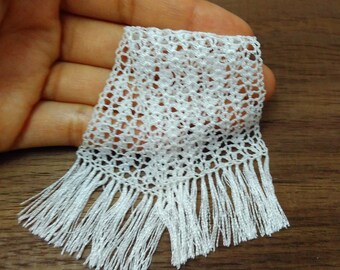 Miniature crochet afghan in white, miniature shawl in 1:12 scale for dollhouse, model #112