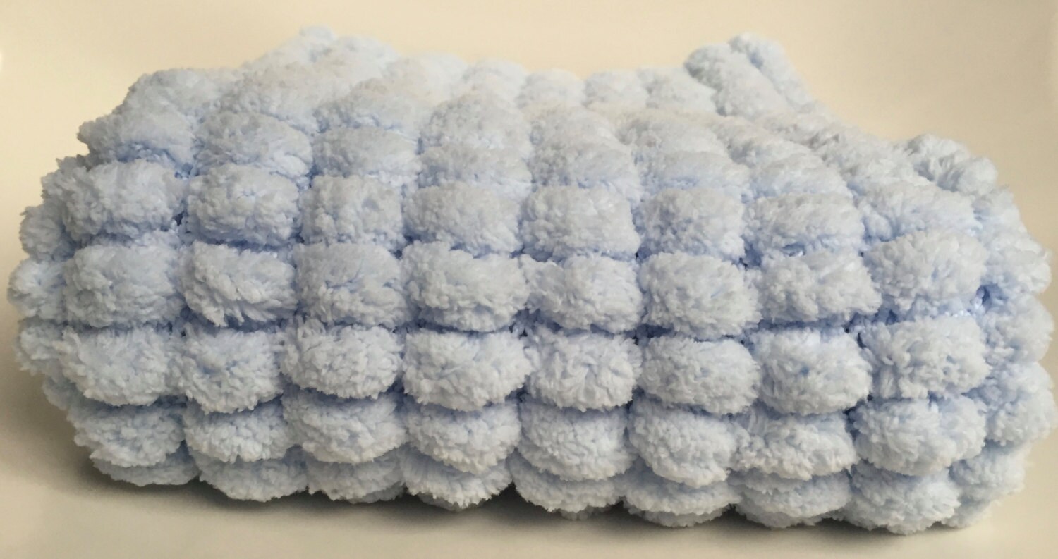 Pom pom baby blanket blue baby blanket Newborn by Katiebeesknits