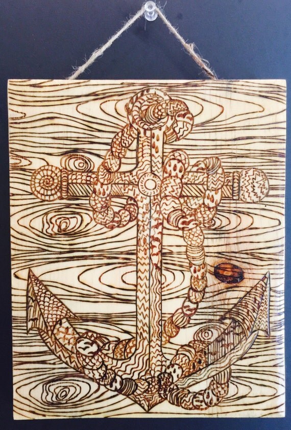 Aztec Style Anchor Wood Burning nautical black and white