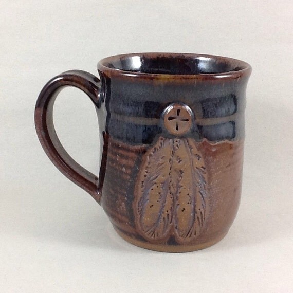 Pottery Mug Feather Design Mug Unique by CharlotteLeePottery