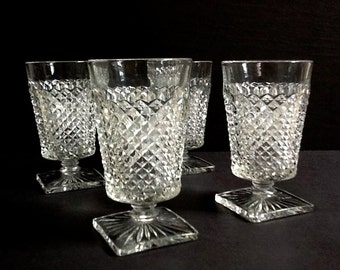 Mid Century Westmoreland English Hobnail Glasses, Set of 4, Hobnail Juice or Cocktail Glasses, Square Bases, 7 Ounces