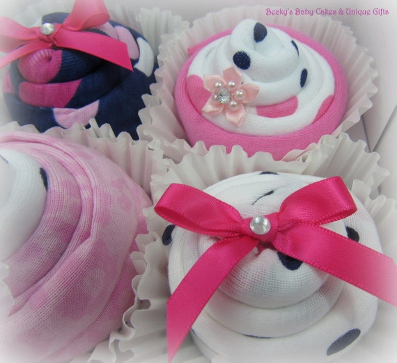 Onesie Cupcake Gift Set Baby Girl Cupcake by BeckysBabyCakesandUn