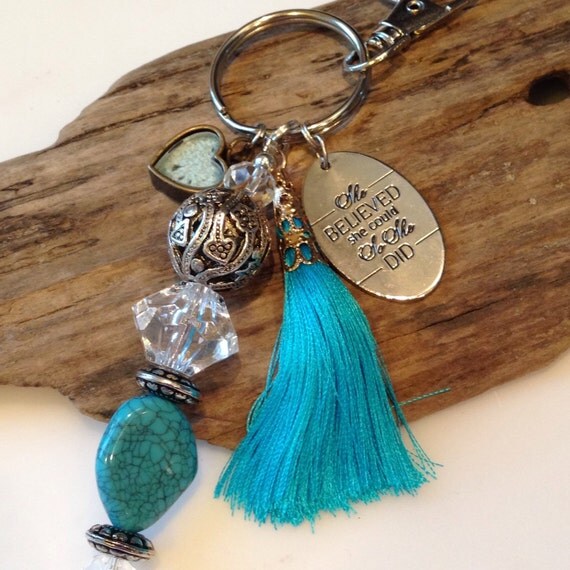 Boho Keychain Inspirational Keychain Beaded by BohoBlissCreations