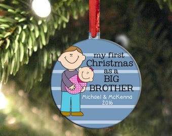 Sibling Christmas Ornament, Big Brother Ornament, Big Brother Little Sister Gift, Double Sided Custom Hair and Skin