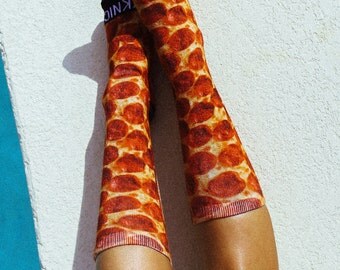 Pepperoni Pizza Foodie Unisex Adult Crew Funny Food Crazy Socks