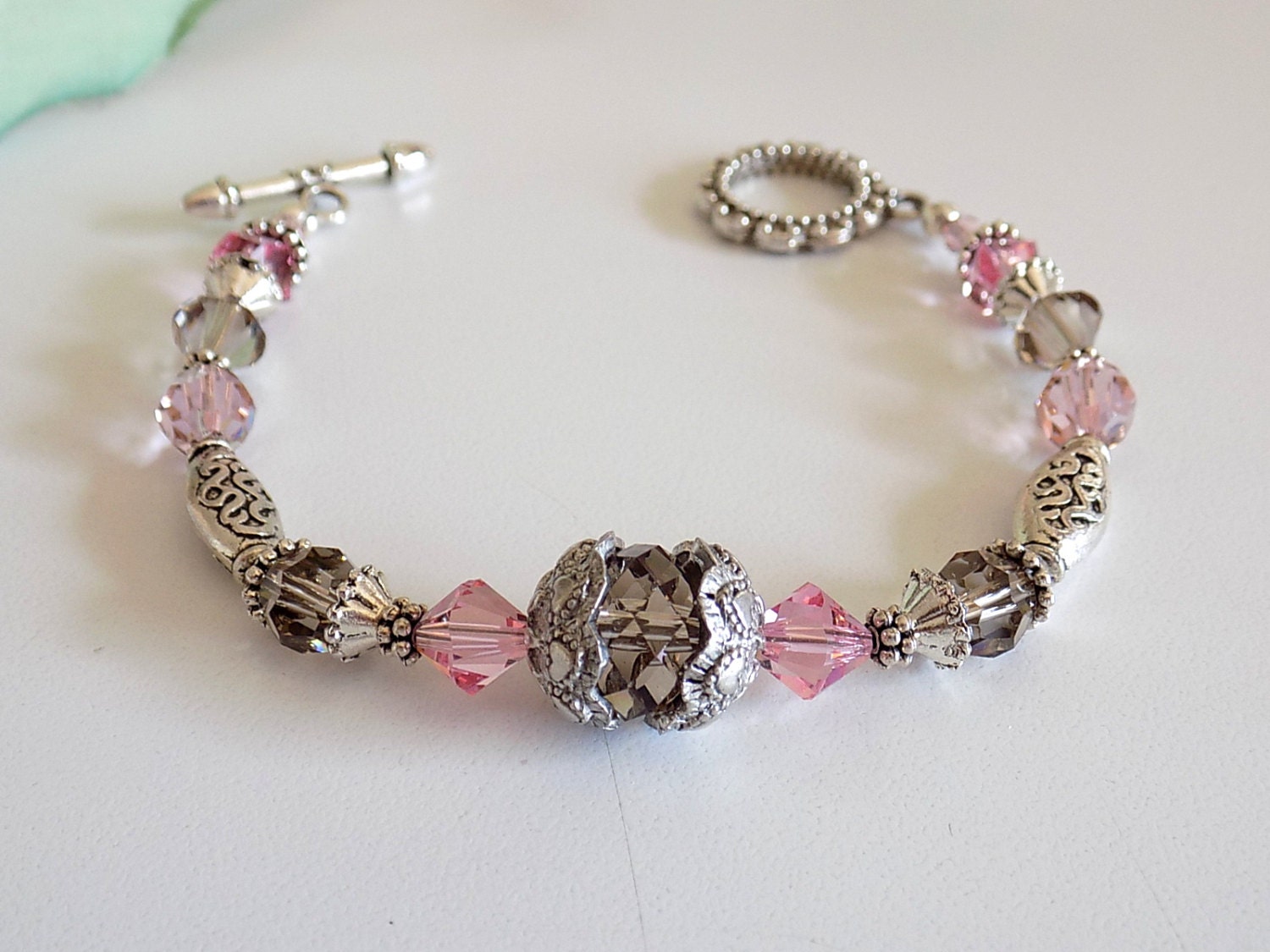 Swarovski Rose Crystal Bracelet Pink Beaded Bracelet Black