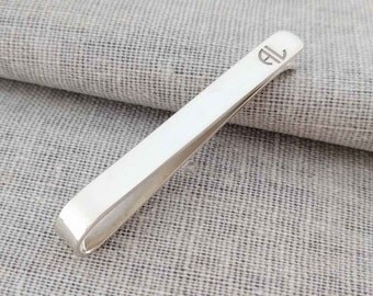 Custom Tie Clip 2 Initials, Father's Day Gift,Engraved Letters Tie Clip, Sterling Silver Tie Bar, Tie Clip Wedding,Custom Groomsmen Tie Clip