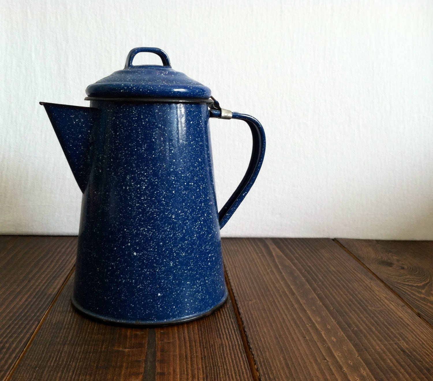 Vintage Blue Enamelware Coffee Pot