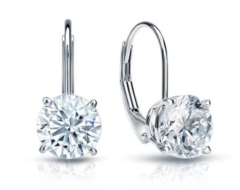 2.0 CT Brilliant Round Cut Drop Dangle Leverback Earrings 14K White Gold Summer Jewelry Gift