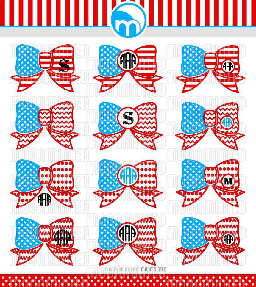 Download American Flag Bows SVG Cut Files Monogram Frames for Vinyl