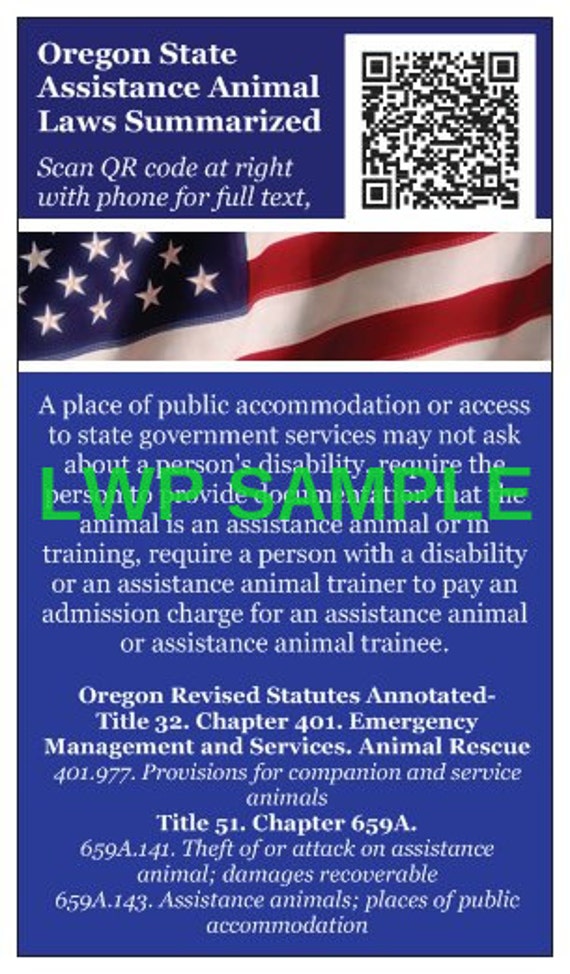 Service Dog Law Card Oregon Service Dog Law ADA Service