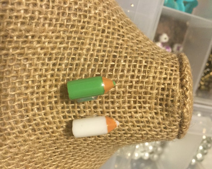 Mini Colored Pencil Earrings (White and Green)