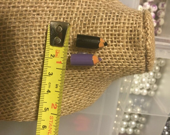 Mini Colored Pencil Earrings (Black and Purple)