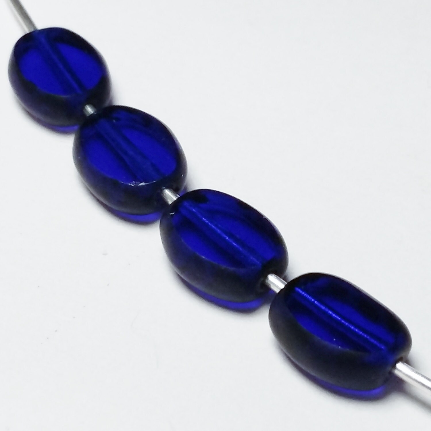 15pcs Oval Beads Czech Glass Beads Flat Beads Cobalt