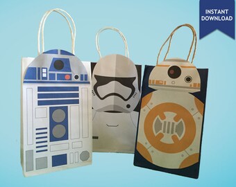 Star Wars R2D2, BB8, & Stormtrooper Party Favor Bag Printables, Star Wars Birthday Party Goodie Bag, Star Wars Party Favor