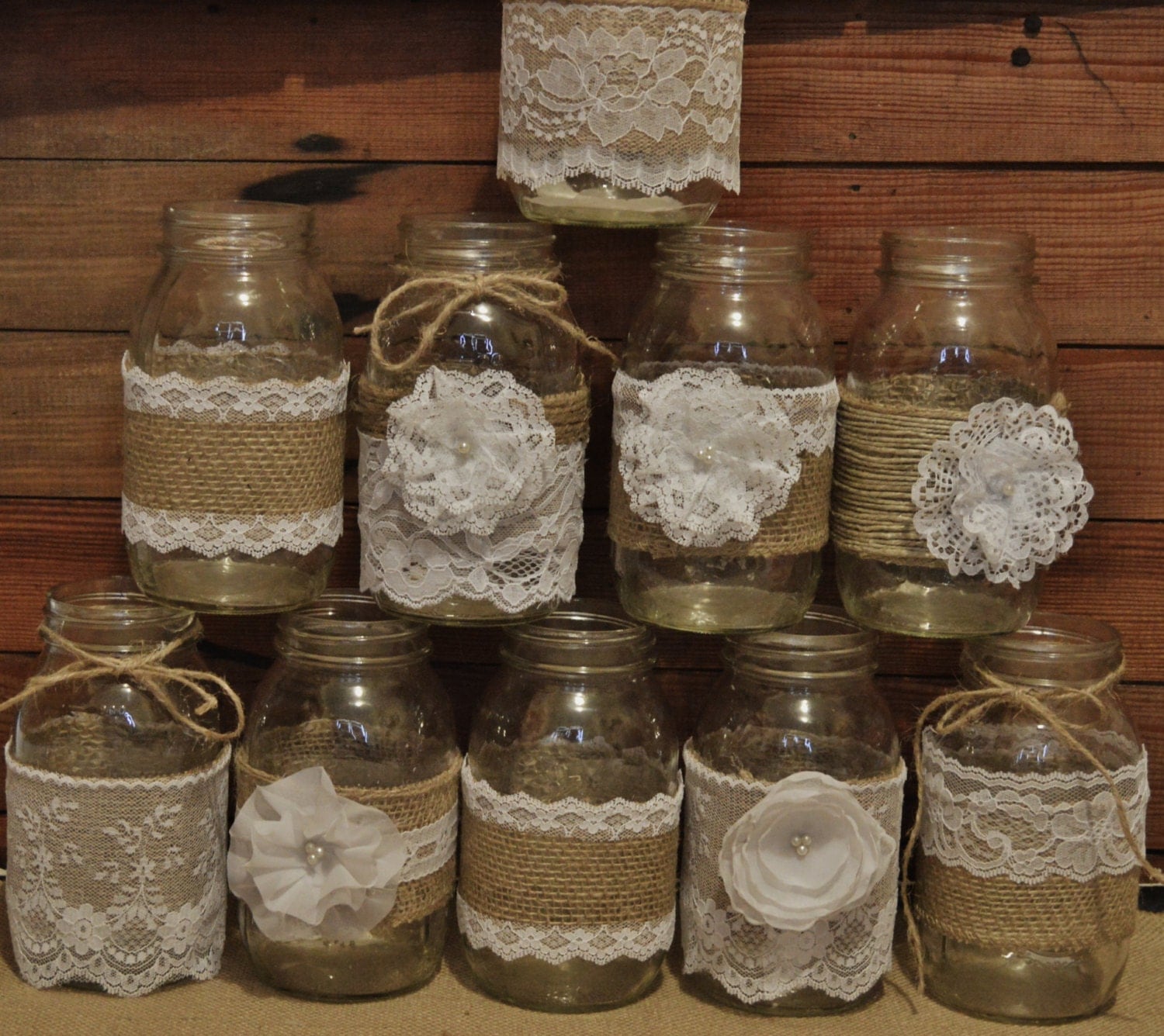 10 Mason Jar Sleeves Wedding Centerpieces Rustic Wedding 