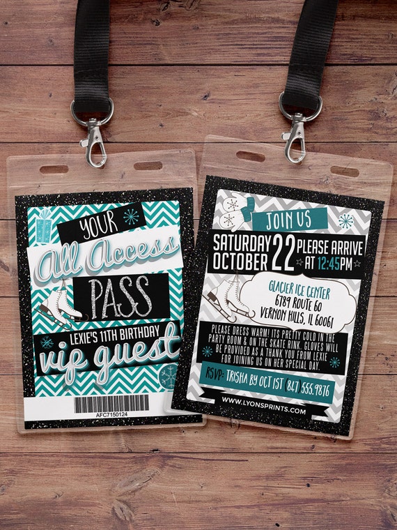 Ice Skating, invitation, birthday, VIP PASS, backstage pass, Vip
