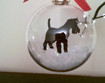 Schnauzer Silhouette in the Snow Acrylic Bauble can be Personalised