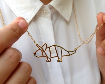 Triceratops, Origami Dinosaur Necklace, Statement Necklace, Gold Plated Necklace, Unique necklaces, Jurassic Park, Gift under 40