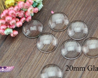Magnify Glass 20mm - Round Clear Glass Cabochons-Clear Glass Covers - Clear Glass 20mm - Pendant and Bezel Glass Top - Cabochon Glass 20mm