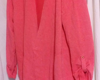 Coral Colored Fringe Hem Hoodie..Cotton...Adorable..Large