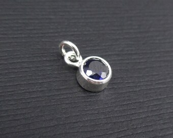 Add a Birthstone Charm Dangle - September Birthstone Charm Sterling Silver, Sapphire CZ Charm Dangle, Birthstone Charms, Bezel Charms