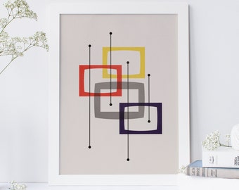 Mid Century Modern, Minimalist Geometric Art Print Abstract Shapes, Scandinavian Print, Modernist Design, Eames Style Design, 1960s Wall Art