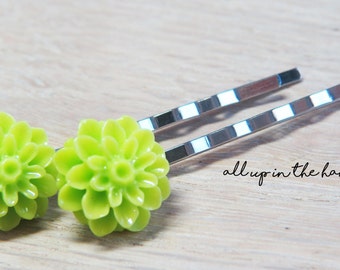 Green Bobby Pins - Green Bobby Pins - Green Dahlia Bobby Pins