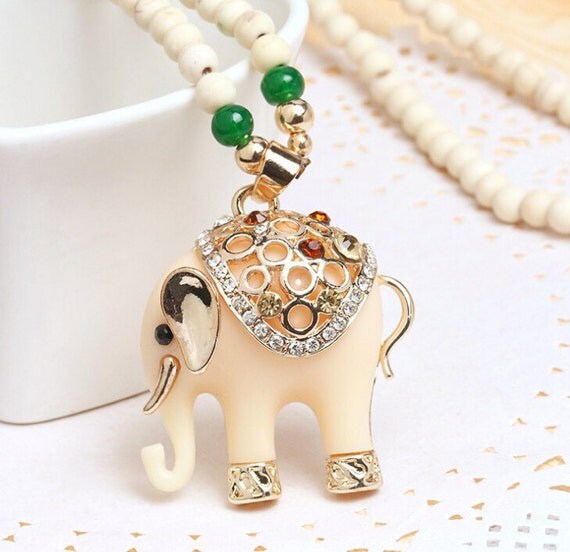 Ivory bead White elephant necklace Free shipping elephant