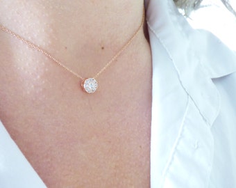 Delicate Rose Gold CZ Circle Necklace, Tiny Diamond Necklace, Dainty Crystal Necklace, Simple Modern Jewelry, Thin Minimal Everyday Choker