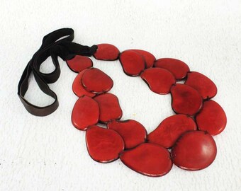 Red Necklace - Statement Necklace of Tagua - Chunky Necklace - Fair Trade - Bib Necklace - Womens Gifts - Red Jewelry for Women 1120