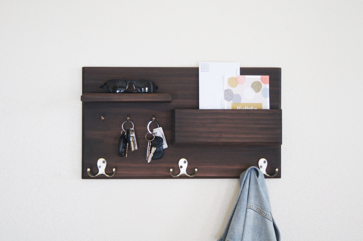Coat Rack Floating Shelf Entryway Organizer by MidnightWoodworks