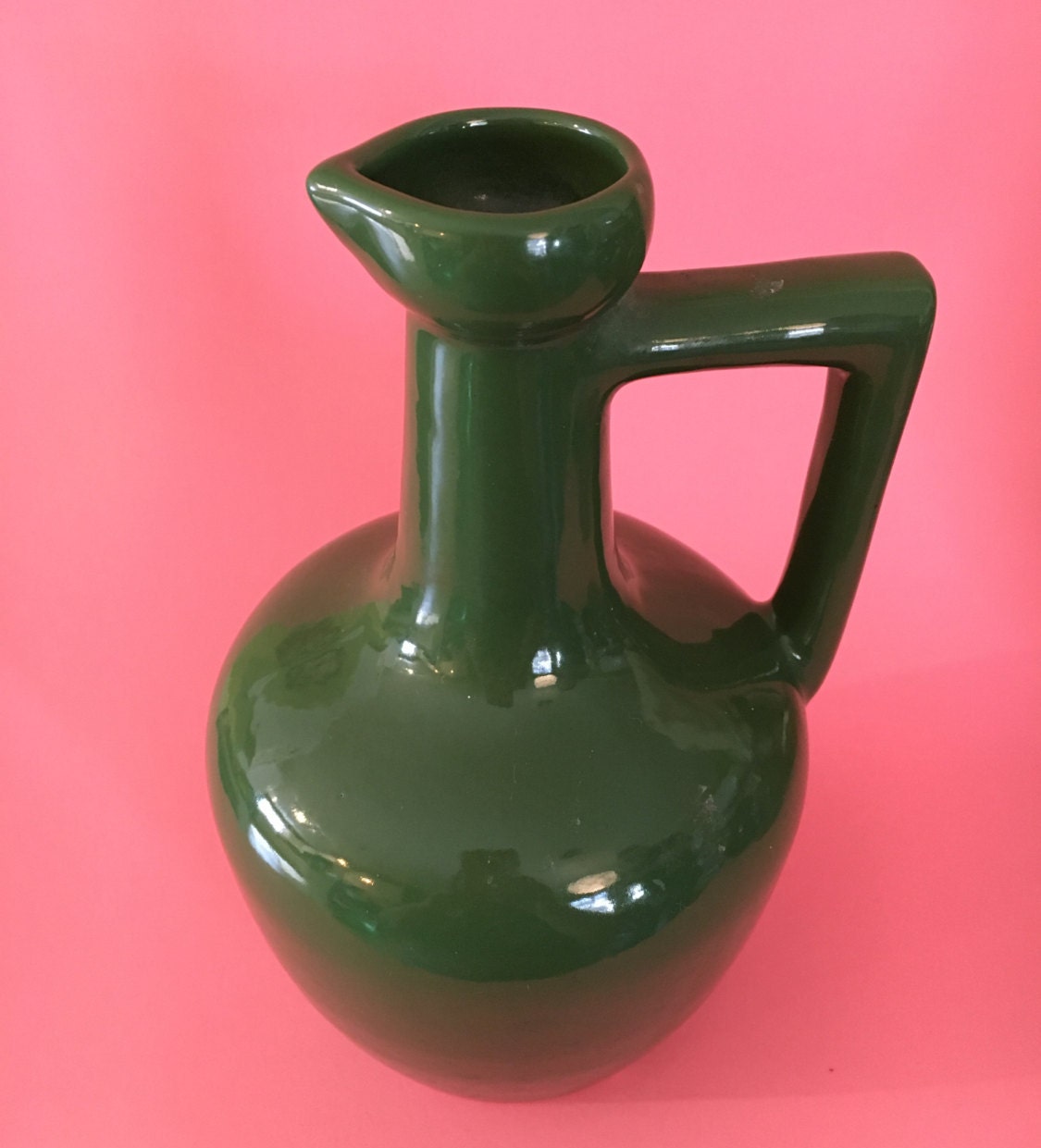 Vintage Green Pottery Vase Jug with Handle Pitcher Uhl