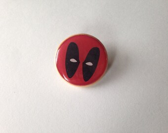 Deadpool mask Marvel Comic Book handmade resin wood pinback button pin brooch