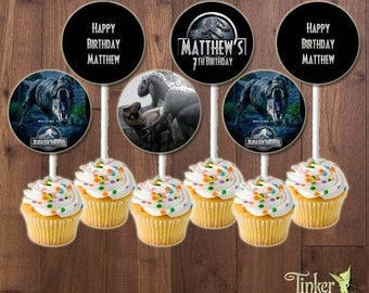 Jurassic World Birthday Party - Personalized Cupcake Toppers - Digital File - Printable - dinosaurs - Jurassic World Cupcake Toppers