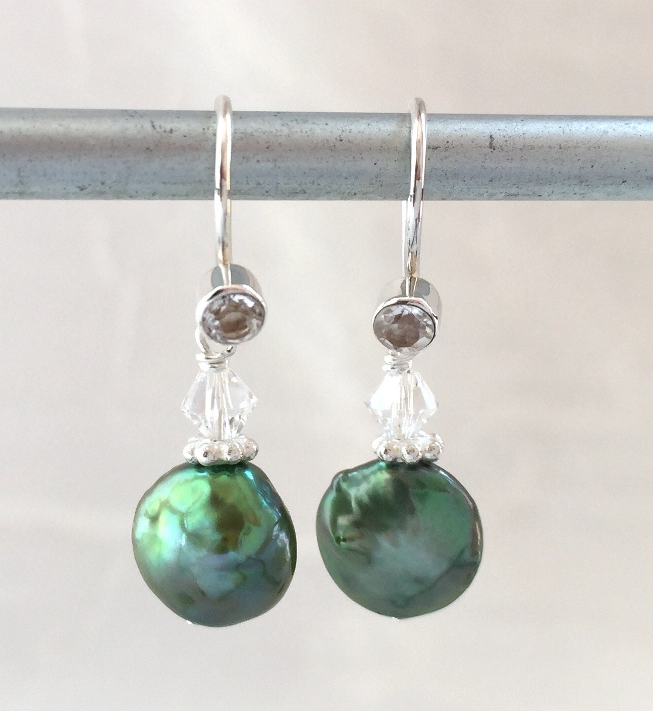 Coin Pearl Earrings Small Green Pearls Green Pearl Earring
