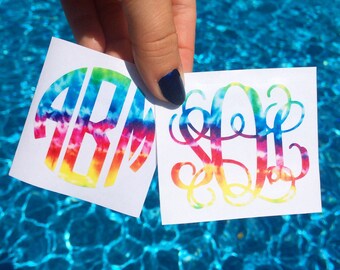 Tie Dye Monogram Decal Sticker Custom Personalized Gift Car Decal Yeti Water Bottle Laptop Phone Case Decor Summer Preppy Hippie Peace Love