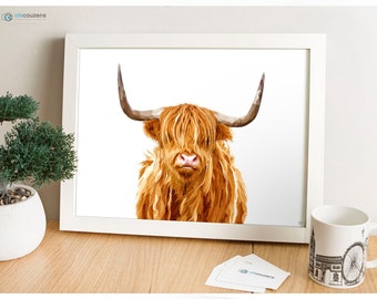 Highland Cow, Modern Digital Painting, Scotland Print, Animal Illustration