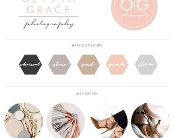 Blush Circle Script Photography Logo, Boutique Calligraphy Branding Board, Premade Branding Logo Kit, Custom Logo Design, 013