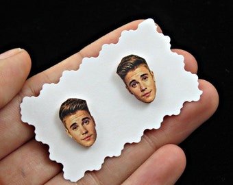Justin Bieber earrings - justin bieber studs - celebrity earrings - face earrings - concert earrings - Fan Girl Gift Idea