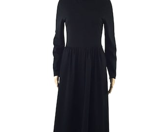Vintage Black Long Sleeve Knee Length A-line Dress, Size 4