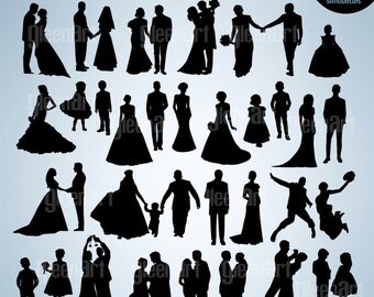 50% Off Sale/30 Wedding Party Silhouette Clipart/Wedding Silhouette Clip Art Bride/eps/png/svg/jpg/Personal&Commercial Use/INSTANT DOWNLOAD