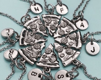 Best friend necklace, pizza necklace, food necklace, bff necklace, sister, friendship jewelry, personalized necklace, initial, monogram