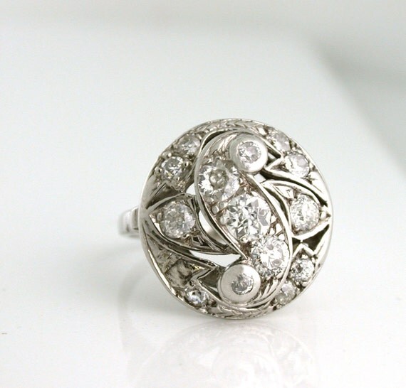 Art Deco 1.50tcw Old Mine Cut Diamond Ring, Round, 14k white gold - Layaway available. See item details for more information