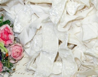 5/8"~ Shabby CRUSHED WHITE VELVET Vintage Panne Wedding Ribbon Rayon Beige Off White for Choker Necklace Doll Dress Millinery Hat Trim Work