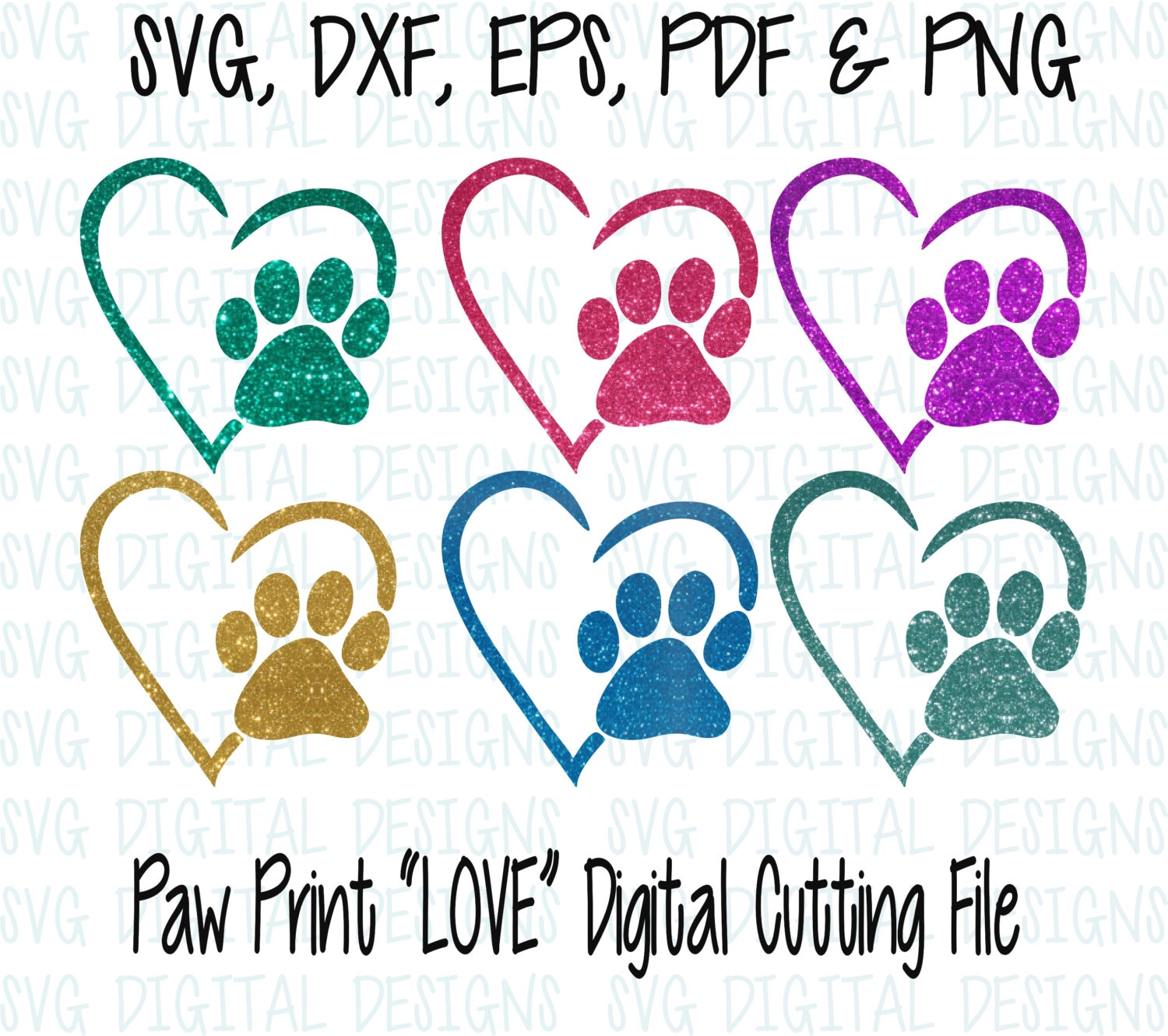 Download Paw Print and Heart SVG Cut File Digital Designs Clipart