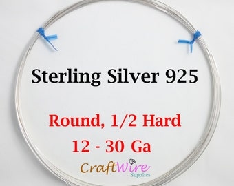 925 Sterling Silver Wire, Round, Half Hard, 12 14 16 18 19 20 21 22 24 26 28 30 Gauge, Jewelry Making Wire, Craft, 1 5 15 25 feet
