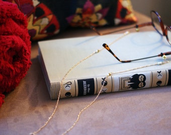 Gold Eyeglasses Chain, Figaro Style Chain, Long, Sunglasses Chain, Glasses Accessory